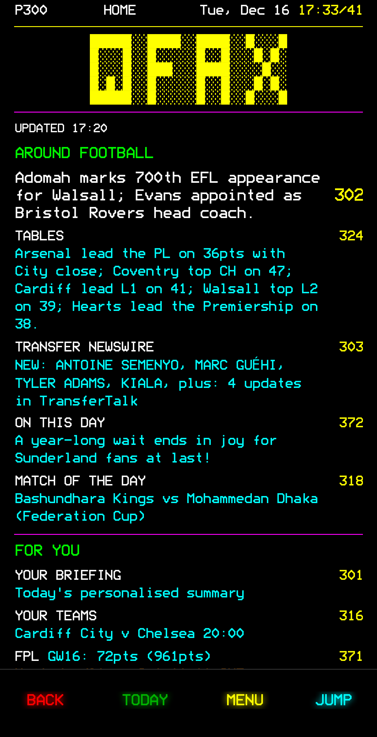 QFAX home screen - clean, ad-free teletext interface